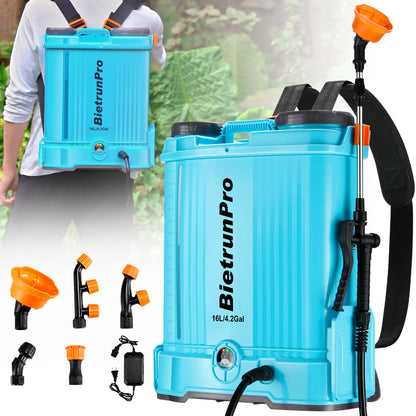 electric sprayer garden 4 Gallon Battery Powered Backpack Sprayer with Mixer, 100 PSI Powerful Pressure Weeds Insecticide Pesticide Electric Sprayer, 31.50 in Metal Spray