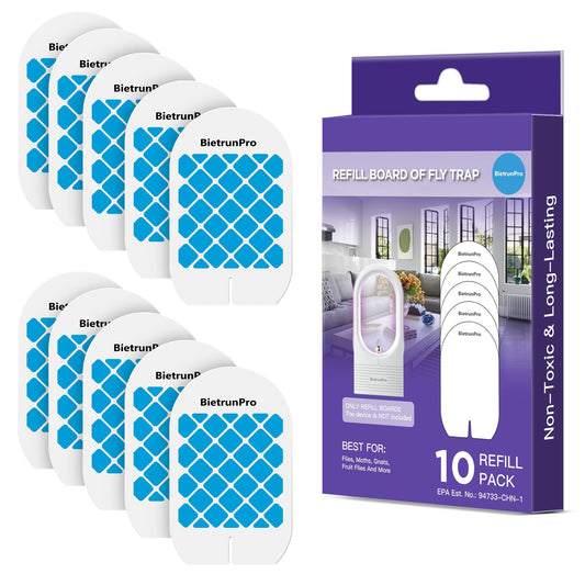 Fly Trap Refill Cartridges BietrunPro, 10 Pack, Indoor Plug-in Fly Trap Refill Pack of Glue Cards Replacement, Sticky Refillable Glue Boards, Indoor Fly Traps Refill Kit(for FCZZ-01)