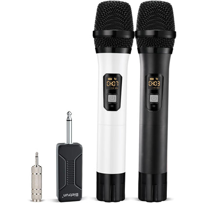 Bietrun Wireless Microphone, Professional UHF Metal Dual Handheld Cordless Dynamic Mic System Set with Rechargeable Receiver, 1/4‘’Output, Plug and Play, Instrument-Wireless-Mics for Karaoke, Wedding