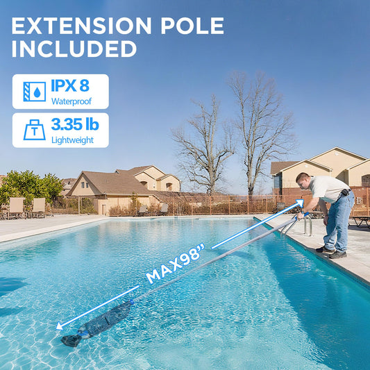 Pool Vacuum for Above Ground Inground Pool with 72'' Extension Pole, 1-Hour WorkTime, 2 Cleaning Heads, 18.5 GPM Powerful Suction, Handheld Rechargeable Cordless Pool Cleaner with 4 Collection Filters
