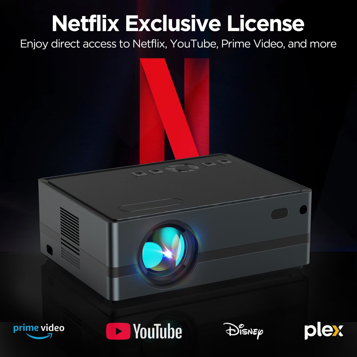 Netflix Licensed Projector, Native 1080P 4K Supported Smart WiFi Bluetooth Projector, Auto Focus & 6D Keystone, Dolby Audio, [10000 Lux/1000 Lumens] Home & Outdoor Cinema with HDMI/USB/AV Input