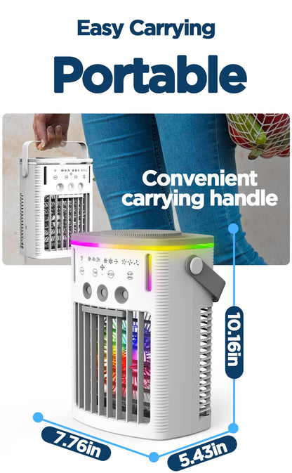 Portable Air Conditioners Fans, 4 in 1 Humidifier/Air Conditioner/Fan/Night Light, 3 Wind Speed & Spray, 2-8H Timer, Personal Mini Evaporative Air Cooling Fan with Remote, for Home/Office/Bedroom