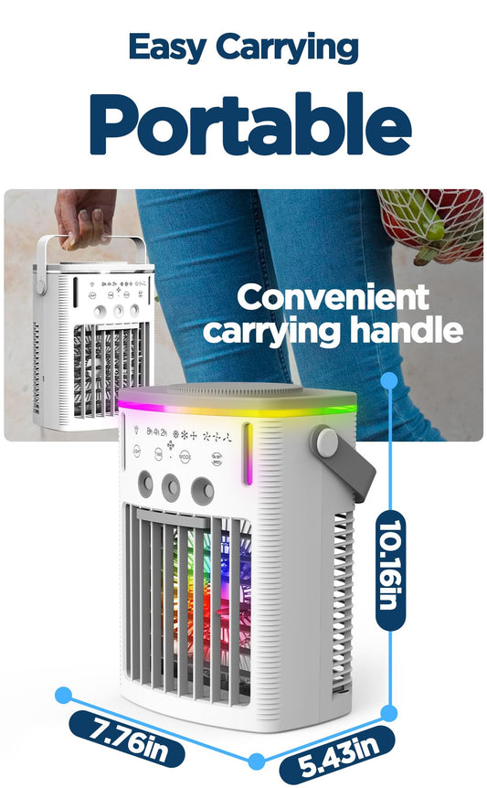 Portable Air Conditioners Fans, 4 in 1 Humidifier/Air Conditioner/Fan/Night Light, 3 Wind Speed & Spray, 2-8H Timer, Personal Mini Evaporative Air Cooling Fan with Remote, for Home/Office/Bedroom