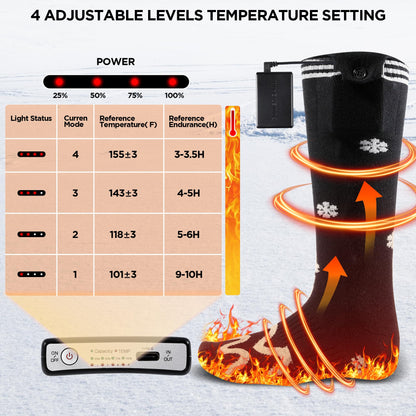 Heated Socks for Men Women, Electric Heated Socks Up to 8 Hours with 4 Heating Levels, Max to 154℉, Rechargeable Heating Socks for Hunting, Camping, Skiing, Walking, Fishing, Cycling, Outdoor Work