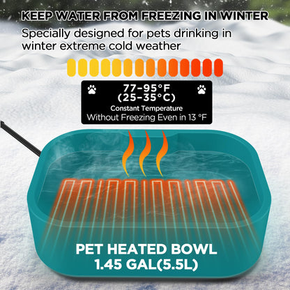 5.5L/1.45Gal Extra Large Heated Water Bowl, Indoor & Outdoor Winter Antifreezing Pet Heated Thermal Water Bowl Dish, Anti Chewy Cord, BPA-Free, Pet Products for Dog Cats Rabbit Chicken Duck Squirrel