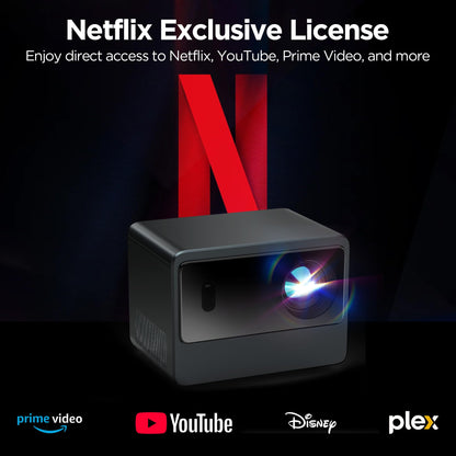 Netflix Licensed Projector 1080P Smart Mini Projector with WIFI & Bluetooth, Auto Focus & 6D Keystone, Dolby Audio, Portable Projector with TV Stick/HDMI/USB/Phone Input for Indoor Outdoor Movie