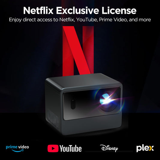 Netflix Licensed Projector 1080P Smart Mini Projector with WIFI & Bluetooth, Auto Focus & 6D Keystone, Dolby Audio, Portable Projector with TV Stick/HDMI/USB/Phone Input for Indoor Outdoor Movie