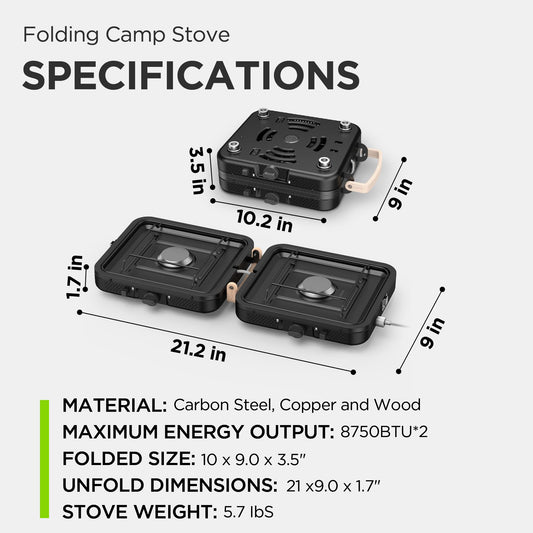 Propane 2-Burner Camping Stove with Carrying Bag, 17500 BTU Adjustable Burners, Portable Folding Gas Stove for Camping, Outdoor Cooking, Backpacking Camp Stove for BBQ, Camping Tailgating