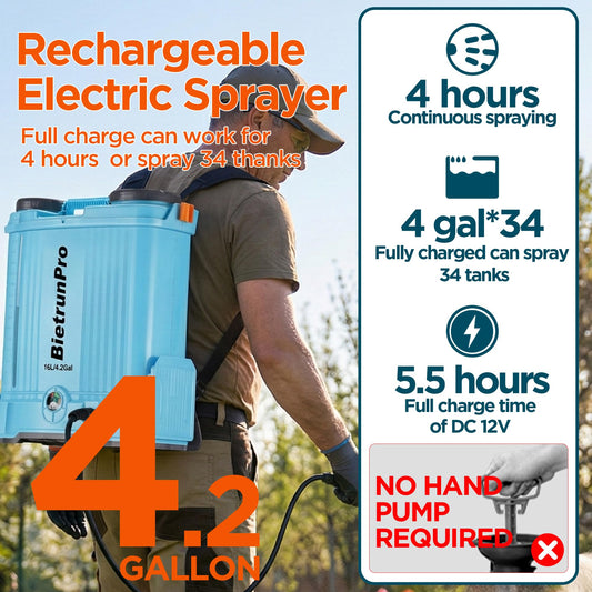 4 Gallon Battery Powered Backpack Sprayer with Mixer, 100 PSI Powerful Pressure Weeds Insecticide Pesticide Electric Sprayer, 31.50 in Metal Spray Pole, 5 Nozzles, Ergonomic Backpack, for Lawn Garden