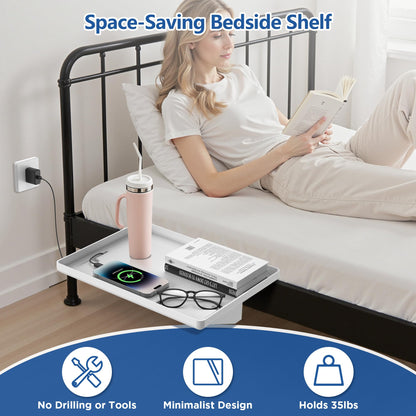 Bedside Shelf for Dorm Bunk Bed, Clip On Nightstand, Bed Side Table Tray Organizer, College Dorm Room Essentials for Girls/Guys, with Cable Management for Dormitory, Back to School