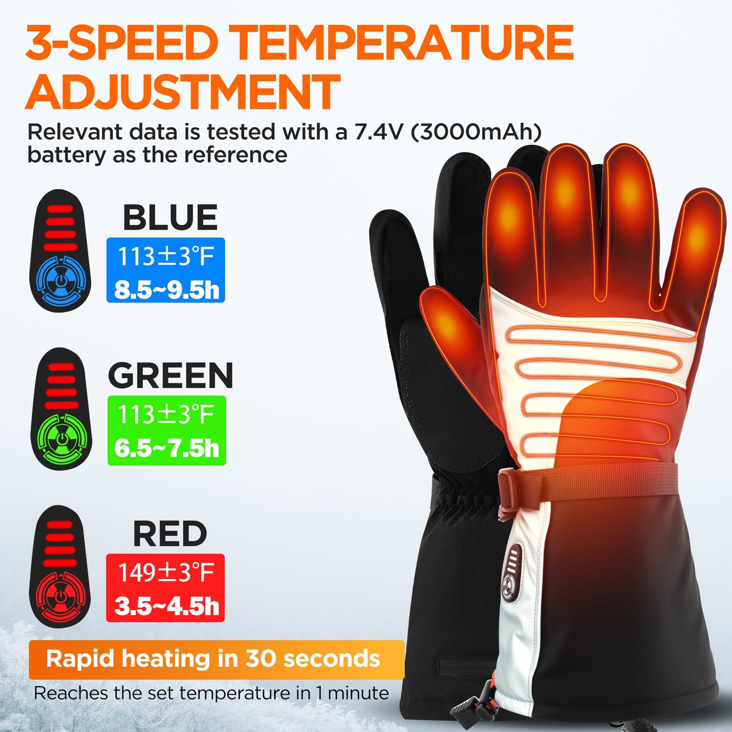 Heated Gloves for Women Men Waterproof Rechargeable, Medium Electric Heating Hand Warmers Cold Winter Gloves with Reflective Cloth, Touch Screen for Travel Skiing Working Motorcycle Hunting Gifts