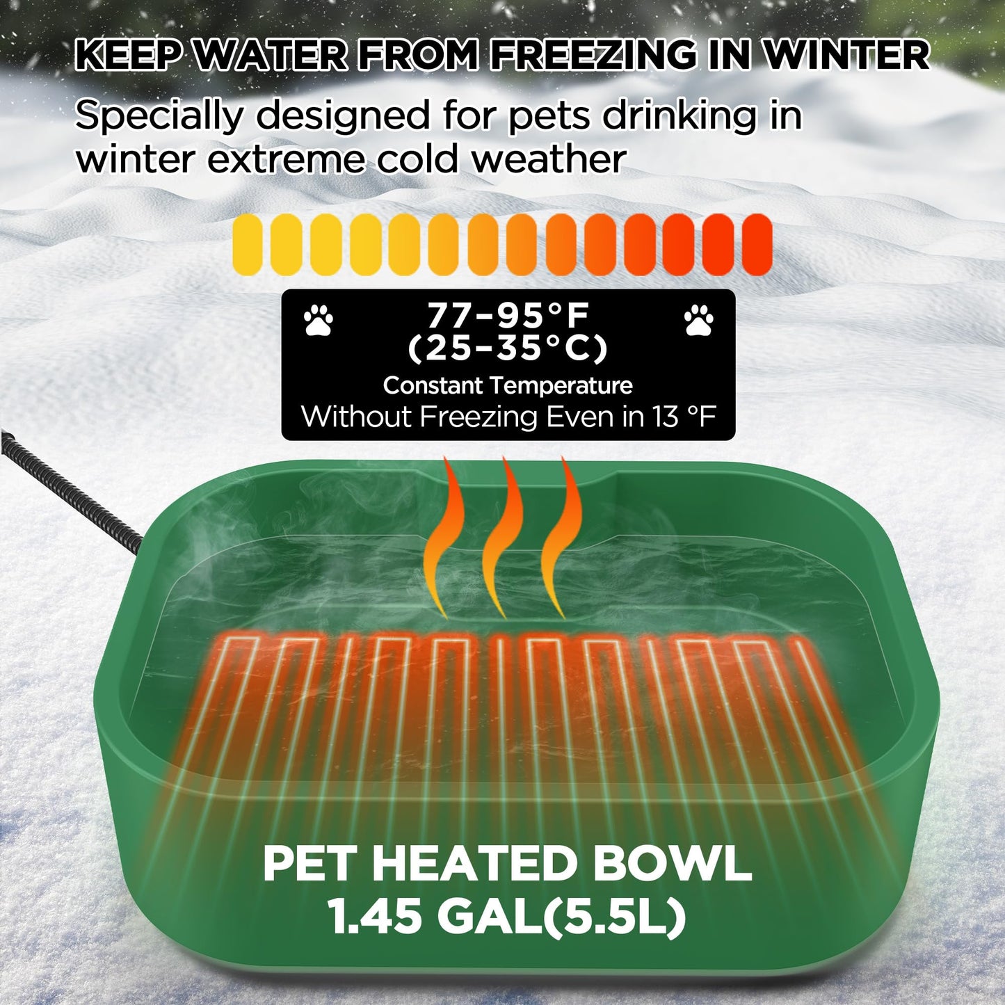 5.5L/1.45Gal Extra Large Heated Water Bowl, Indoor & Outdoor Winter Antifreezing Pet Heated Thermal Water Bowl Dish, Anti Chewy Cord, BPA-Free, Pet Products for Dog Cats Rabbit Chicken Duck Squirrel