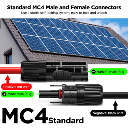 2 Pack MC4 Wire Solar Panel Extension Cable, 10 AWG/6mm² Oxygen-Free Pure Copper Cable Core Cables, Compatible with Renogy/Jackery/SunPower/Goal Zero/EcoFlow/Harbor Freight Solar Systems