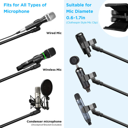 Microphone Stand 2 Pack, Bietrun Tripod Mic Stand Adjustable Boom Height, with Carry Bag & Mic Clips, Detachable Boom Mic Stand for Singing Performance Wedding Stage Church