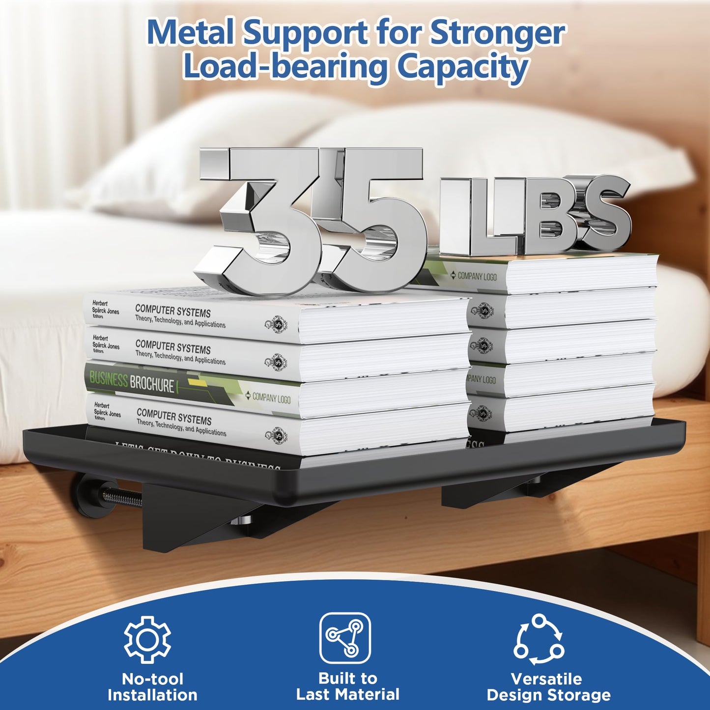 Bedside Shelf for Dorm Bunk Bed, Clip On Nightstand, Bed Side Table Tray Organizer, College Dorm Room Essentials for Girls/Guys, with Cable Management for Dormitory, Back to School