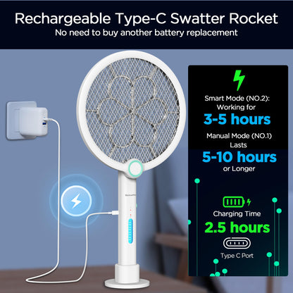 Foldable Electric Fly Swatter 3800V Bug Zapper Racket Rechargeable with UV Lights, Portable Handheld Cordless Mosquito Rackets to Kill Mosquitoes, Wasps, Gnats, Fruit Flies, Flies for Indoor Home