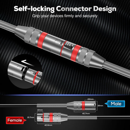 XLR Cables, Premium Heavy Duty Balanced Microphone Cable with 3-Pin XLR Male to Female Microphone Cord Connector Compatible with Microphones,Mixer,Speaker Systems,Preamps and More
