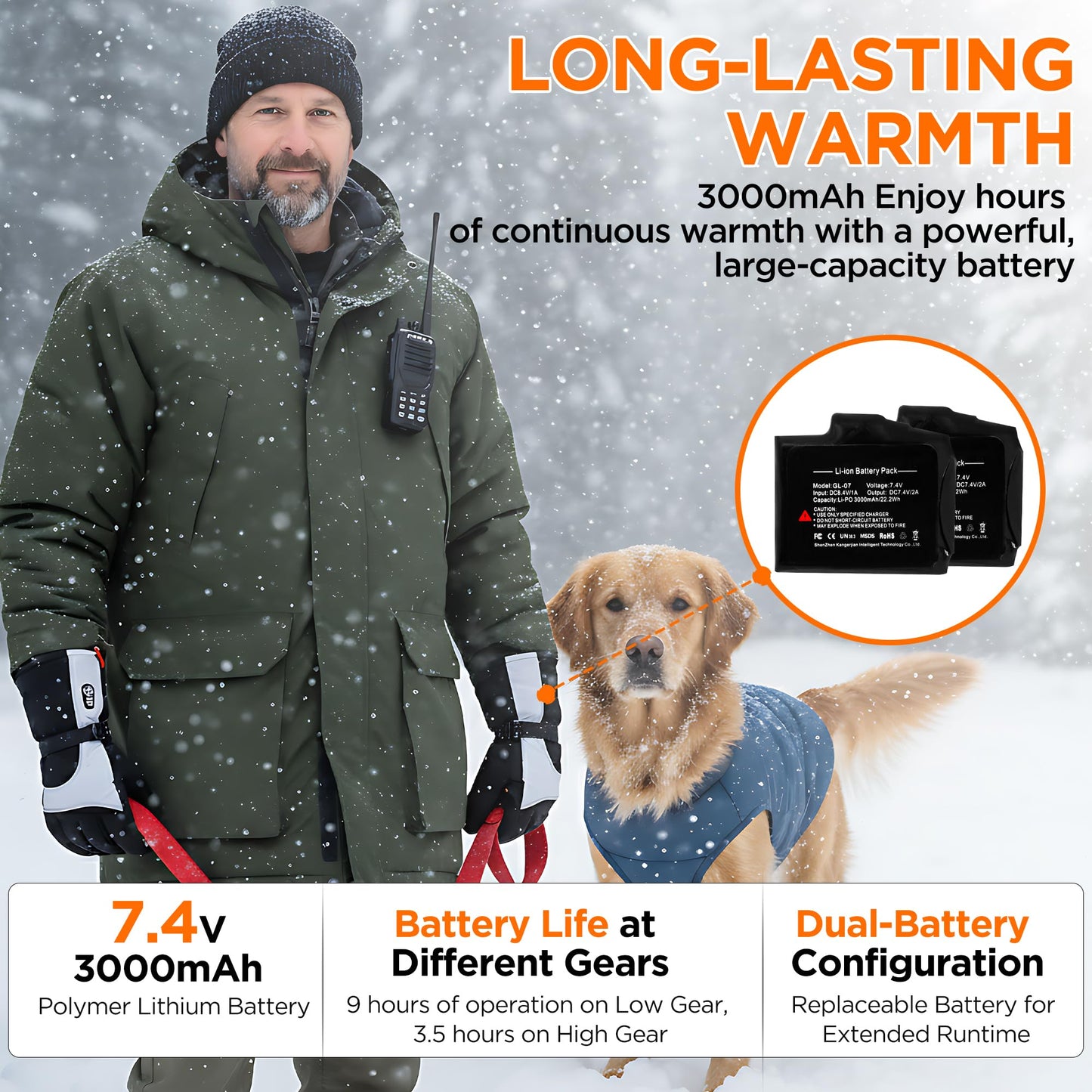 Heated Gloves for Women Men Waterproof Rechargeable, Medium Electric Heating Hand Warmers Cold Winter Gloves with Reflective Cloth, Touch Screen for Travel Skiing Working Motorcycle Hunting Gifts