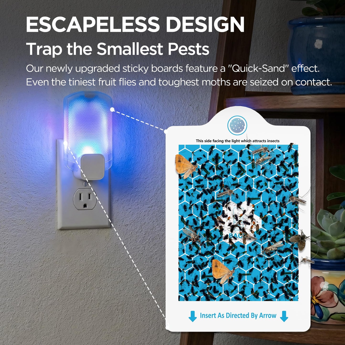 Fruit Fly Traps for Indoors for Fruit Flies, Gnats, Flying Insects, Moths, Bugs, Fungus, 3-in-1 UV/Blue/Yellow Light Plug-in Gnat Traps, No-Mess Bug Zapper, 7 * 24hrs Pest Control