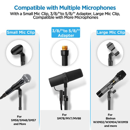 Round Base Microphone Stand, Bietrun Heavy Duty Adjustable Metal Mic Floor Stand for Singing/Church/Stage with 2 Universal Mic Clip, 3/8'' to 5/8''Adapter, for Shure SM7B/SM58/Samson Q2U/Podmic?More