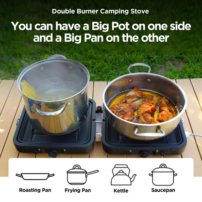 Propane 2-Burner Camping Stove with Carrying Bag, 17500 BTU Adjustable Burners, Portable Folding Gas Stove for Camping, Outdoor Cooking, Backpacking Camp Stove for BBQ, Camping Tailgating