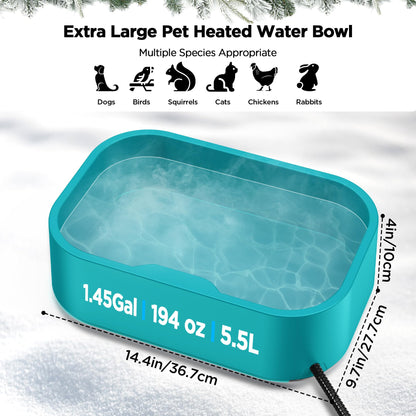 5.5L/1.45Gal Extra Large Heated Water Bowl, Indoor & Outdoor Winter Antifreezing Pet Heated Thermal Water Bowl Dish, Anti Chewy Cord, BPA-Free, Pet Products for Dog Cats Rabbit Chicken Duck Squirrel