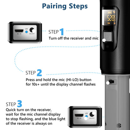 Bietrun UHF Receiver Wireless Microphone WXM02 / WXM04, with 720mAh Rechargeable Battery, 160 ft Working Range, 1/4" Output for for Karaoke Machine/PA Speakers System/Mixer