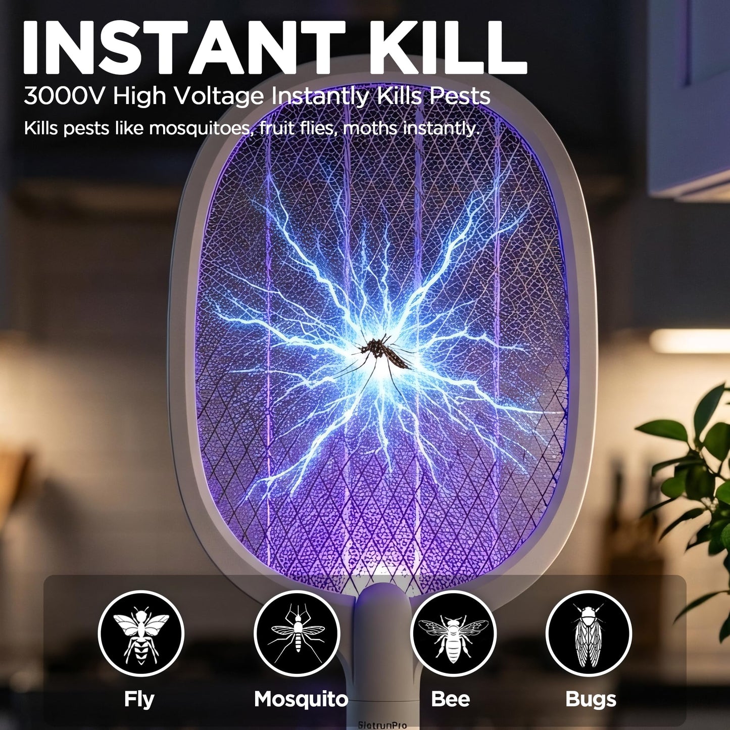 Fly Swatter Electric(2 Pack), USB-C Rechargeable Electric Mosquito Racket, Portable Handheld Cordless Electric Bug Zapper Indoor Racket to Kill Mosquitoes, Wasps, Gnats, Flies, Bugs, with Stand