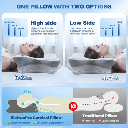 Cervical Neck Pillow for Sleeping, Ergonomic Contour Side Sleeper Pillows for Adults, Cooling Orthopedic Pillow for Pain Relief Support, Memory Foam Pillows Back Stomach Sleepers