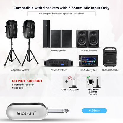Bietrun Wireless Microphone Headset with 1/4''Plug, 165ft Range, UHF Wireless Headset Mic & Handheld Mic 2 in 1, for Karaoke Speaker, Amplifier, Mic Speakers, PA System, Teaching, Fitness (Black)