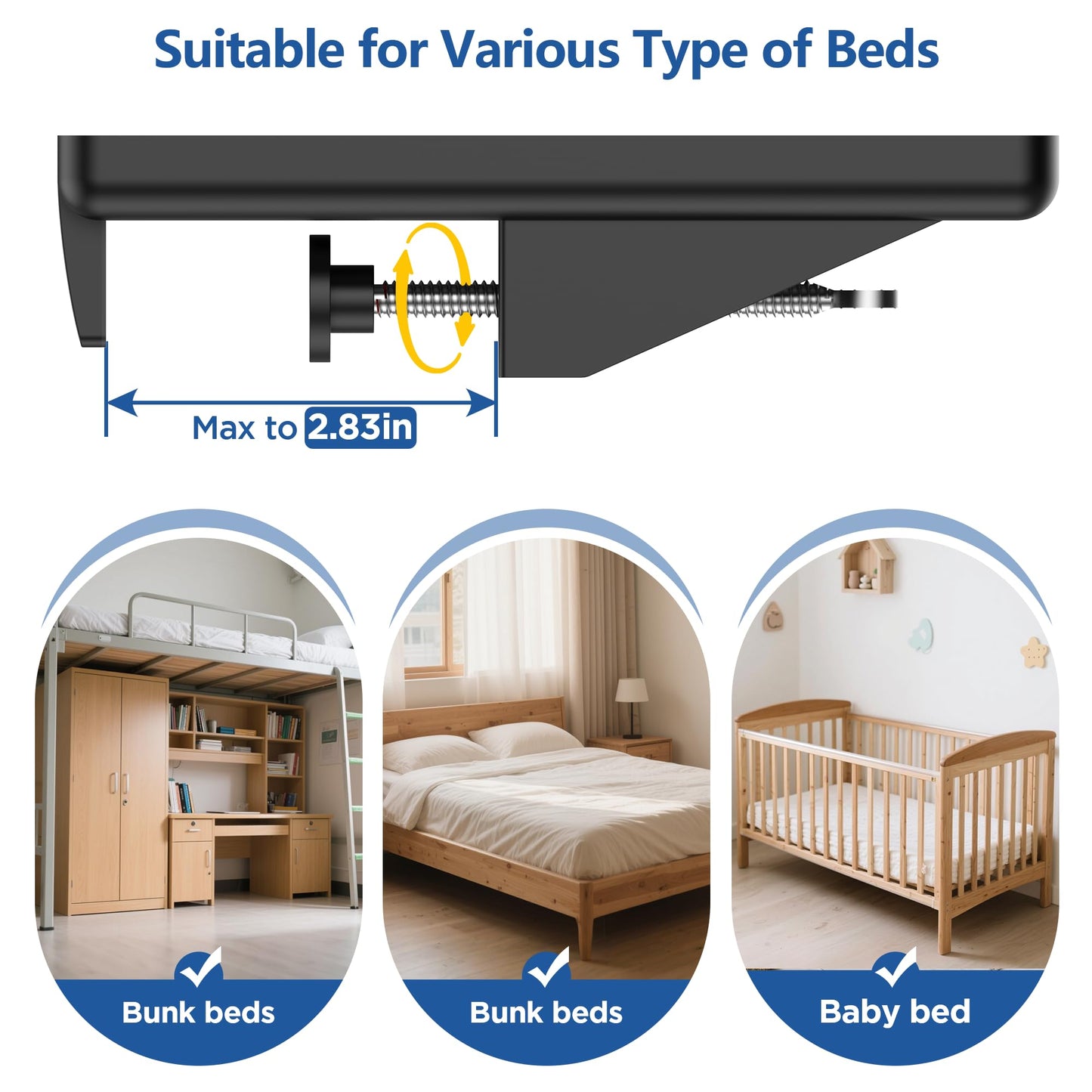 Bedside Shelf for Dorm Bunk Bed, Clip On Nightstand, Bed Side Table Tray Organizer, College Dorm Room Essentials for Girls/Guys, with Cable Management for Dormitory, Back to School