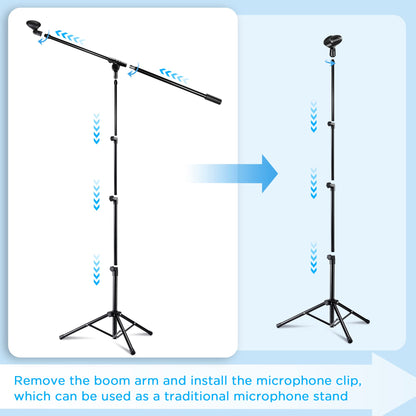 Microphone Stand 2 Pack, Bietrun Tripod Mic Stand Adjustable Boom Height, with Carry Bag & Mic Clips, Detachable Boom Mic Stand for Singing Performance Wedding Stage Church