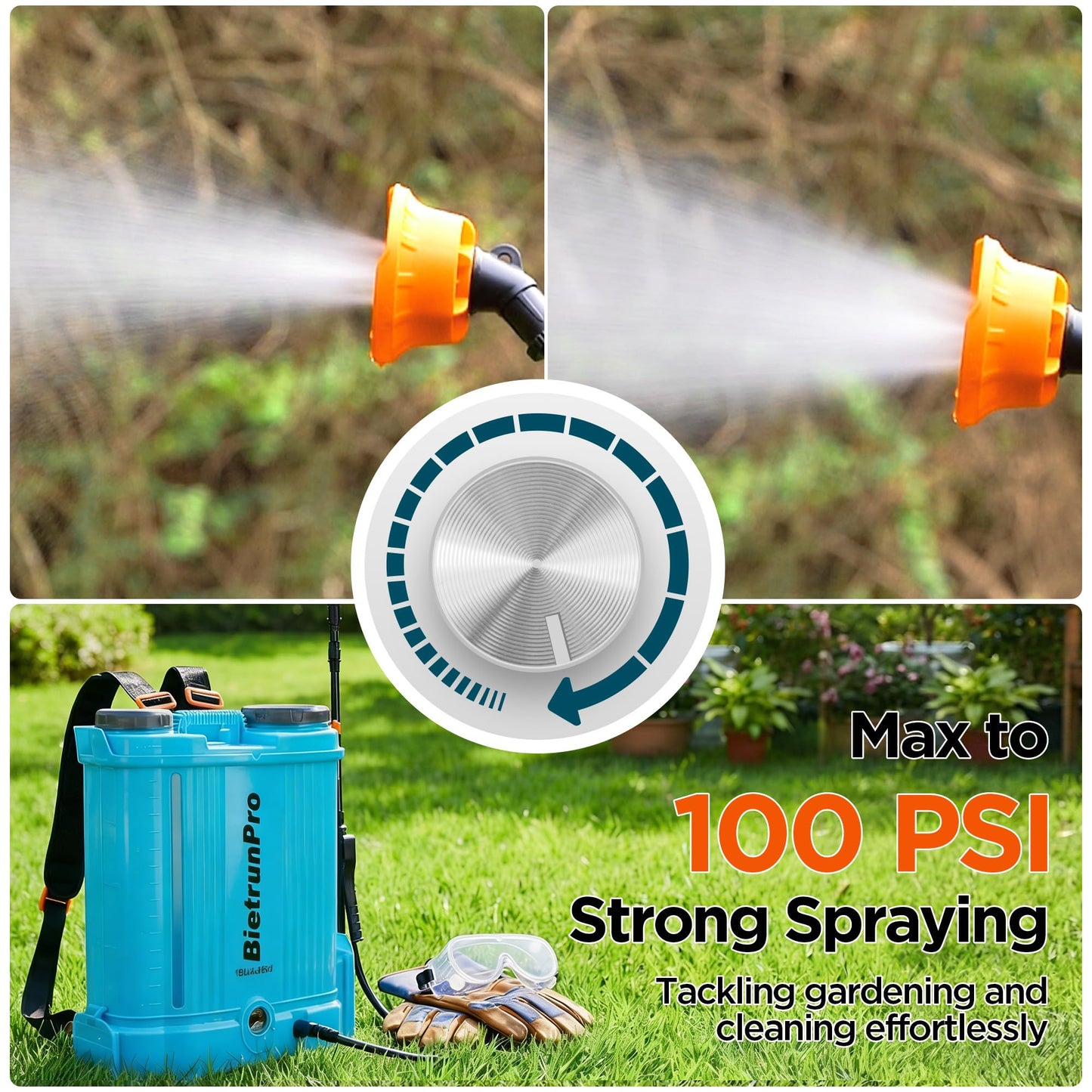 4 Gallon Battery Powered Backpack Sprayer with Mixer, 100 PSI Powerful Pressure Weeds Insecticide Pesticide Electric Sprayer, 31.50 in Metal Spray Pole, 5 Nozzles, Ergonomic Backpack, for Lawn Garden