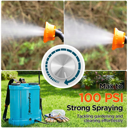4 Gallon Battery Powered Backpack Sprayer with Mixer, 100 PSI Powerful Pressure Weeds Insecticide Pesticide Electric Sprayer, 31.50 in Metal Spray Pole, 5 Nozzles, Ergonomic Backpack, for Lawn Garden