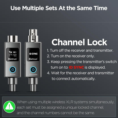 Bietrun Wireless XLR Transmitter Receiver, Wired to Wireless Mic XLR Adapter, UHF 230ft Range, 30 Channels, Receiver with Bluetooth, XLR to 1/4'' Adapter, for Dynamic/Condenser Mics, Audio Interface