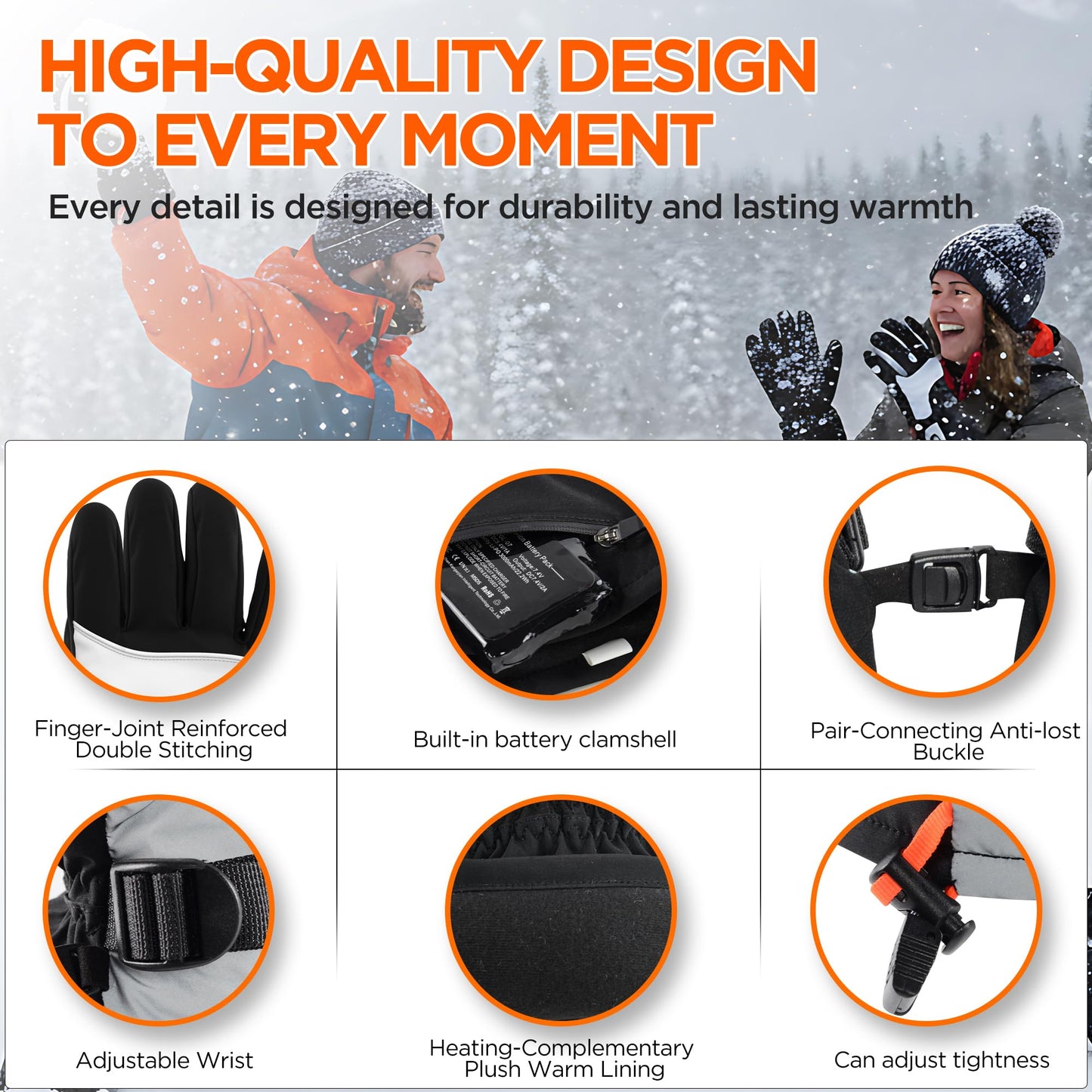 Heated Gloves for Women Men Waterproof Rechargeable, Medium Electric Heating Hand Warmers Cold Winter Gloves with Reflective Cloth, Touch Screen for Travel Skiing Working Motorcycle Hunting Gifts