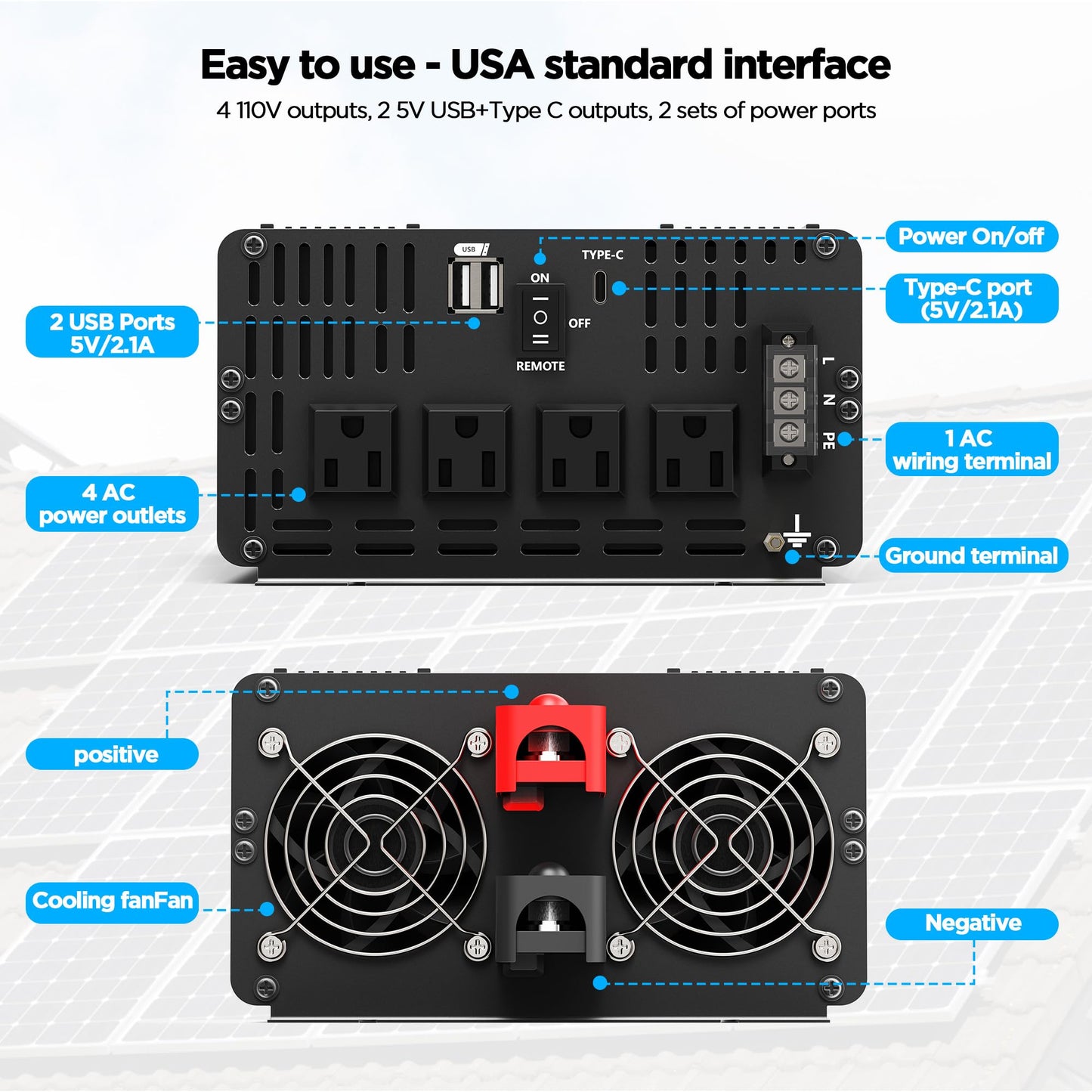 3000W Pure Sine Wave Inverter, 12V to 120V Inverter Converter for LiFePO4, SLD, Gel, FLD, AGM Battery, Peak 6000W, GFCI and Overload Protection, LED Display, Remote Controller, for RV, Marine, Home
