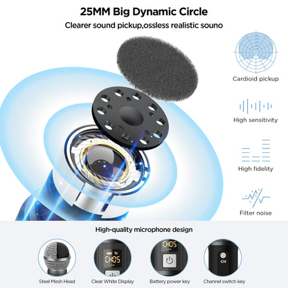 Bietrun 4-Channel Wireless Microphones System with 4 Handheld Mics, UHF Metal Dynamic Cordless Mics for Karaoke, Singing, Church, Family Theater(Auto Connect/295FT Range/Fixed Frequency), Black