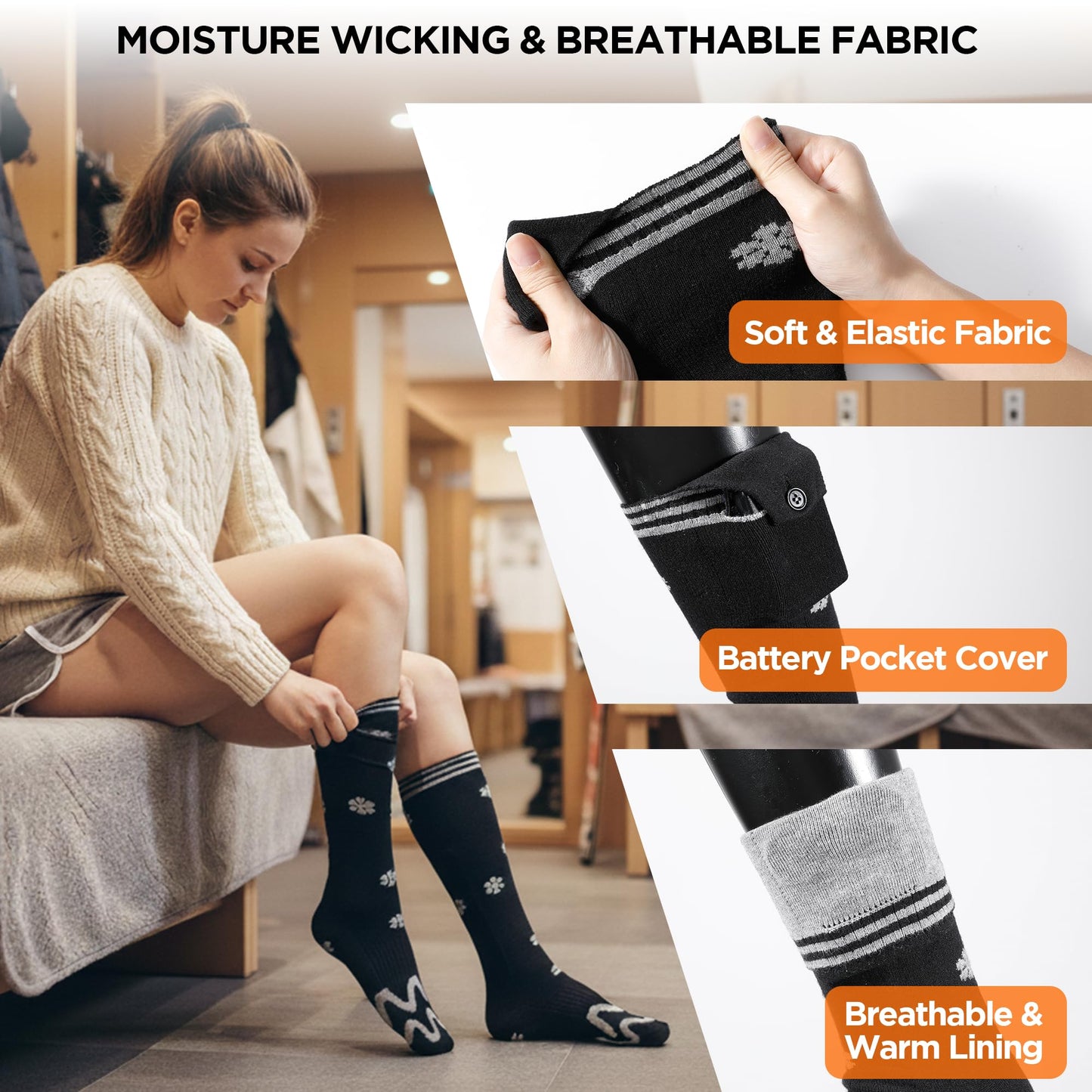 Heated Socks for Men Women, Electric Heated Socks Up to 8 Hours with 4 Heating Levels, Max to 154℉, Rechargeable Heating Socks for Hunting, Camping, Skiing, Walking, Fishing, Cycling, Outdoor Work