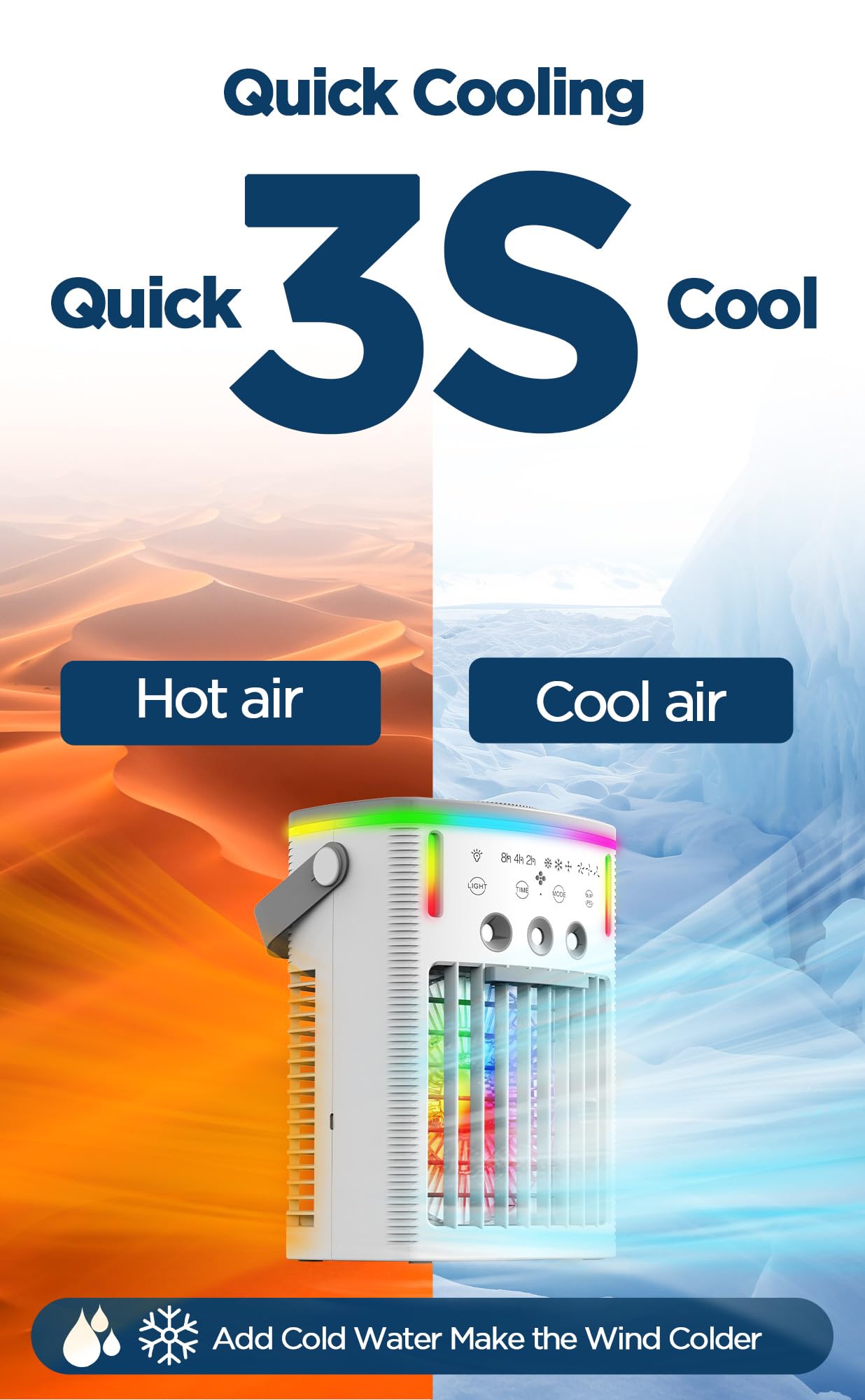 Portable Air Conditioners Fans, 4 in 1 Humidifier/Air Conditioner/Fan/Night Light, 3 Wind Speed & Spray, 2-8H Timer, Personal Mini Evaporative Air Cooling Fan with Remote, for Home/Office/Bedroom