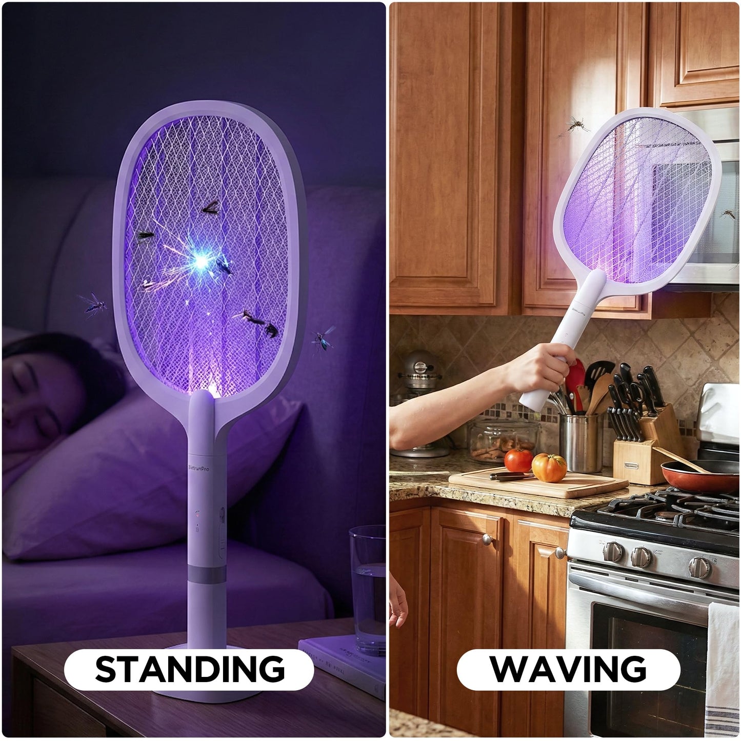 Fly Swatter Electric(2 Pack), USB-C Rechargeable Electric Mosquito Racket, Portable Handheld Cordless Electric Bug Zapper Indoor Racket to Kill Mosquitoes, Wasps, Gnats, Flies, Bugs, with Stand