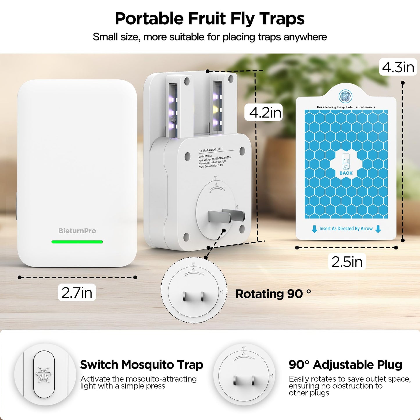 Fly Traps Indoors, Gnat Traps for House Indoor, 3-in-1 UV/Blue/Yellow Light Plug-in Flying Insect Catcher Bug Zapper, Fruit Fly Killer, NAT Killer, Get Rid of Gnat Infestation