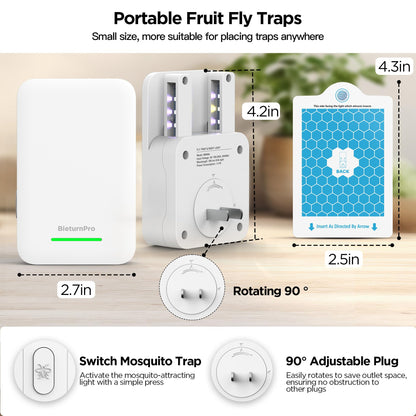 Fly Traps Indoors, Gnat Traps for House Indoor, 3-in-1 UV/Blue/Yellow Light Plug-in Flying Insect Catcher Bug Zapper, Fruit Fly Killer, NAT Killer, Get Rid of Gnat Infestation