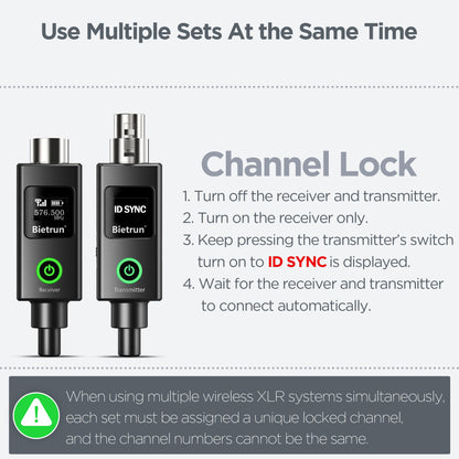 Bietrun Wireless XLR Transmitter Receiver with 48V Phantom Power, UHF 230ft Range, 30 Channels, Wired Change to Wireless Mic XLR Adapter for Dynamic or Condenser Mics (with XLR to 1/4'' Adapter)