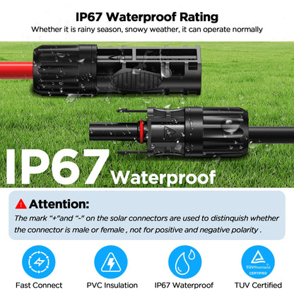 2 Pack MC4 Wire Solar Panel Extension Cable, 10 AWG/6mm² Oxygen-Free Pure Copper Cable Core Cables, Compatible with Renogy/Jackery/SunPower/Goal Zero/EcoFlow/Harbor Freight Solar Systems