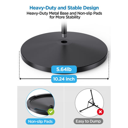 Round Base Microphone Stand, Bietrun Heavy Duty Adjustable Metal Mic Floor Stand for Singing/Church/Stage with 2 Universal Mic Clip, 3/8'' to 5/8''Adapter, for Shure SM7B/SM58/Samson Q2U/Podmic?More