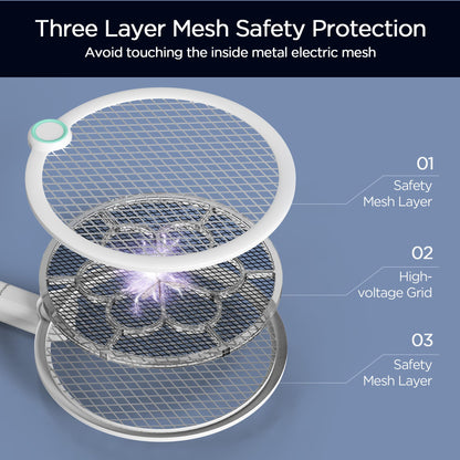 Foldable Electric Fly Swatter 3800V Bug Zapper Racket Rechargeable with UV Lights, Portable Handheld Cordless Mosquito Rackets to Kill Mosquitoes, Wasps, Gnats, Fruit Flies, Flies for Indoor Home