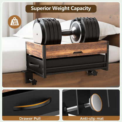 2 Tier Bedside Shelf for Dorm Bunk Bed, Clip On Nightstand with Fabric Drawer & Storage Box, Bed Side Table Tray Organizer, Bedside Tray with Cable Management for Dormitory, Back to School