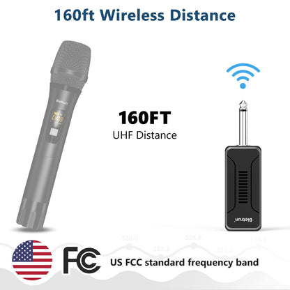 Bietrun UHF Receiver Wireless Microphone WXM02 / WXM04, with 720mAh Rechargeable Battery, 160 ft Working Range, 1/4" Output for for Karaoke Machine/PA Speakers System/Mixer
