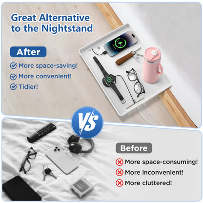 Bedside Shelf for Dorm Bunk Bed, Clip On Nightstand, Bed Side Table Tray Organizer, College Dorm Room Essentials for Girls/Guys, with Cable Management for Dormitory, Back to School